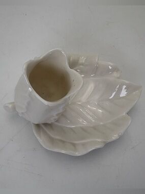 Vintage White Porcelain Leaf/Flower Toothpick Holder or Trinket/Jewelry Dish